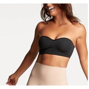 NWT Yummie Womens Peyton Black Seamless-Wireless-Strapless-Convertible Bra Sz S
